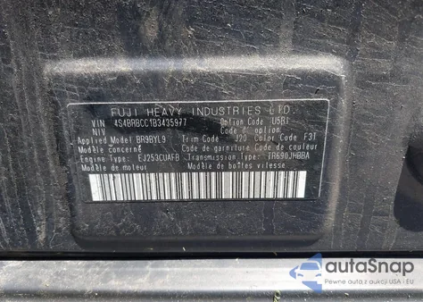 2011 Subaru Outback 2.5I Premium из США, поврежденный, VIN 4S4BRBCC1B3435977